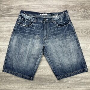 Akademiks Jean Shorts Mens 36 Blue Baggy Denim Distressed Faded Hip Hop Skater